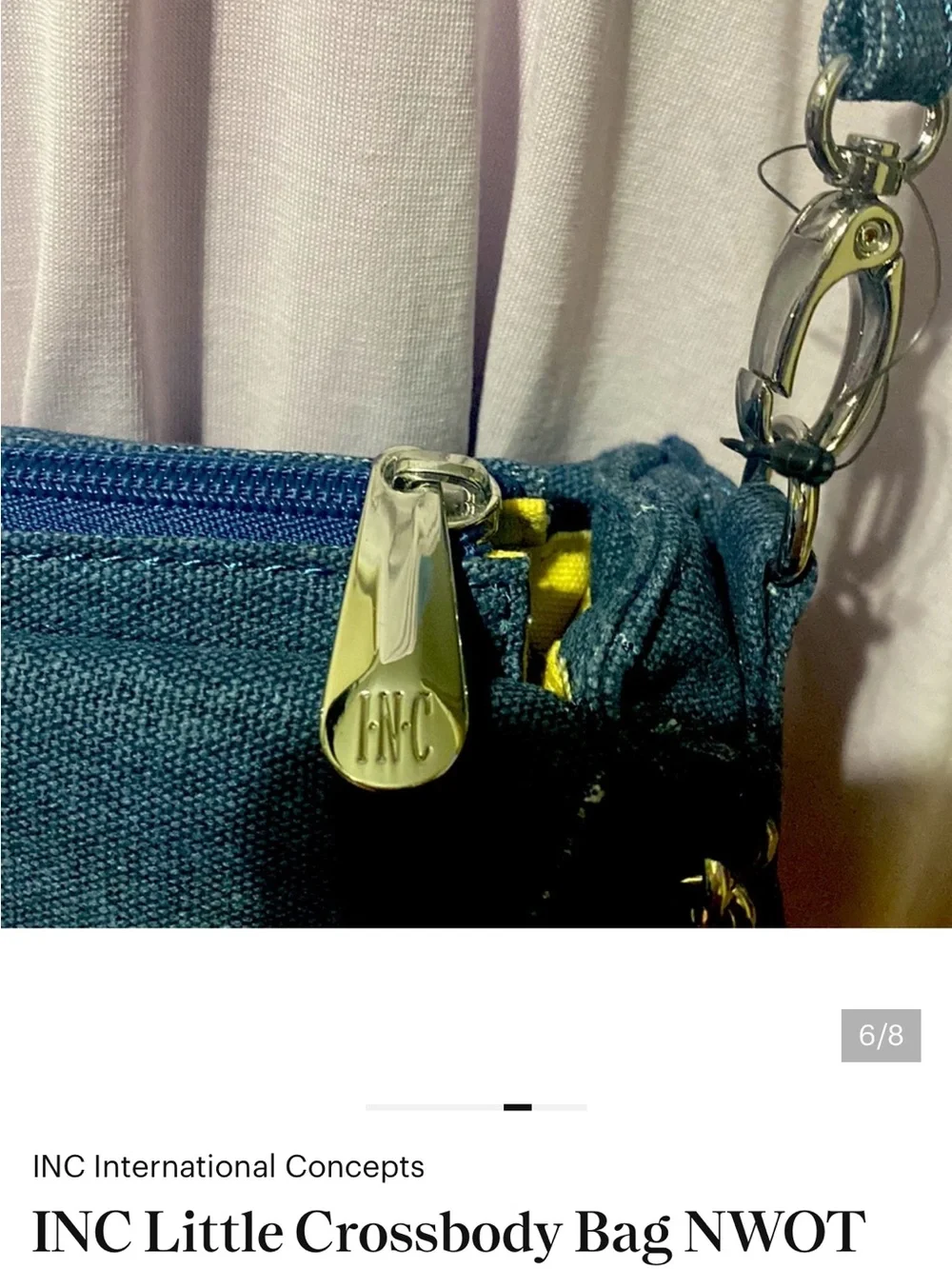 INC International Concepts Denim Blue Chain-Accent Crossbody Bag